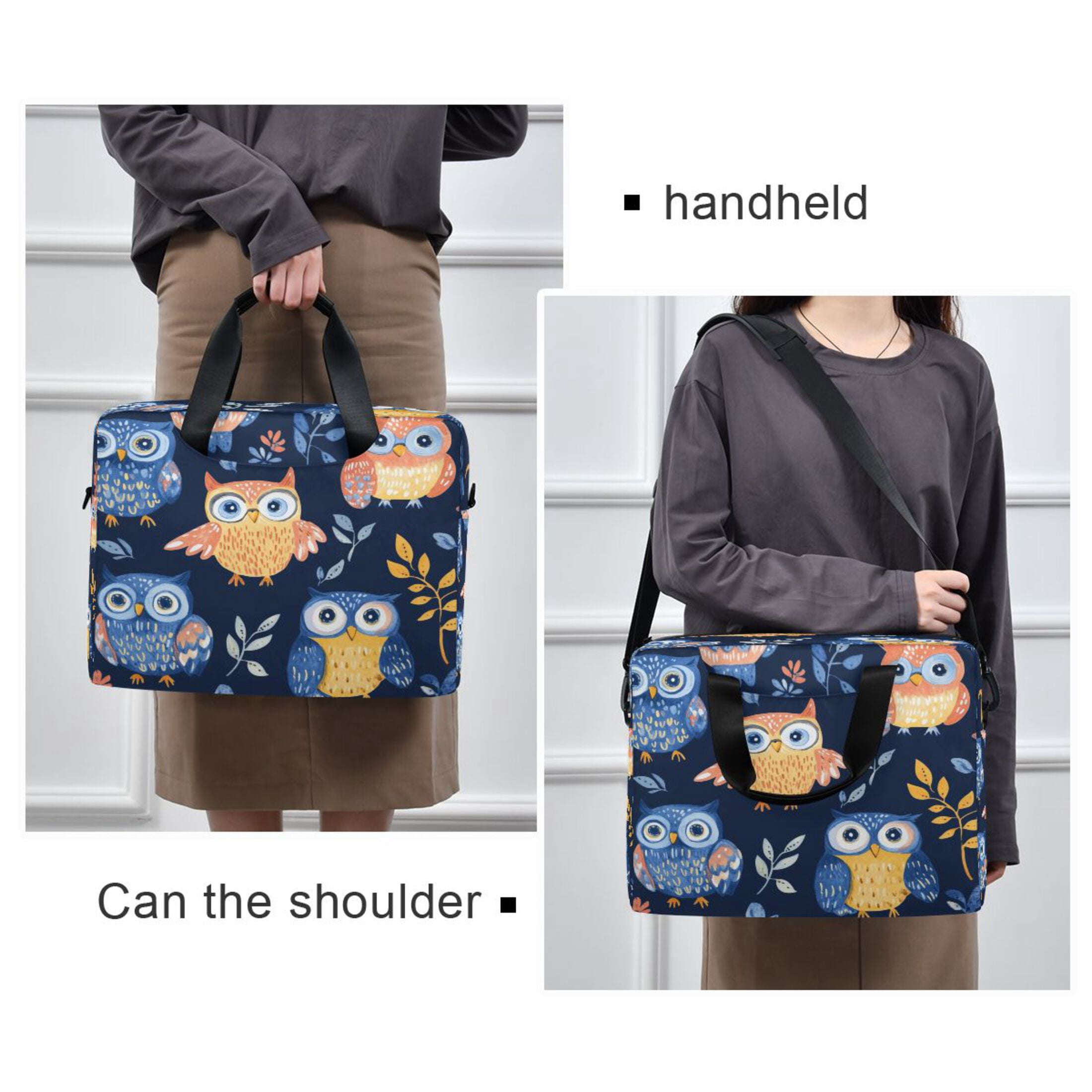 16" Laptop Tote Bag Laptop Sleeve Case Computer Briefcase for Work & Travel Blue Owls