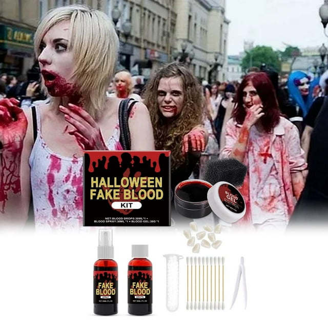 Pisexur Belleza Maquillaje Traje de Halloween con sangre falsa, gotas de plasma en aerosol, maquillaje de terror, efectos especiales, accesorios con jabón facial, 60 mlpara mujeres y hombres