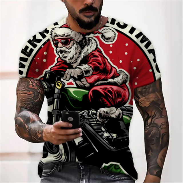 Camiseta de Navidad para hombre, camiseta de manga corta con estampado de Papá Noel en 3D, camisetas de Navidad, camiseta de Navidad de gran tamaño, ropa para hombre, ropa caliente