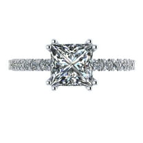 Princess Cut 6mm (1.50ct) Pure Brilliance Zirconia Solitaire W/Sides Engagement Ring 14k White Gold Size 10
