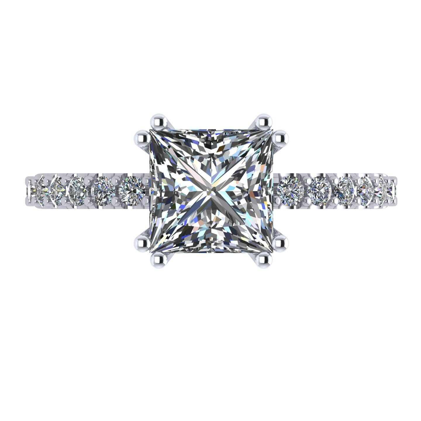 Silver 6mm (1.50ct) Princess Cut Pure Brilliance Zirconia Solitaire W/Sides Engagement Ring Rhodium Plated Size 4