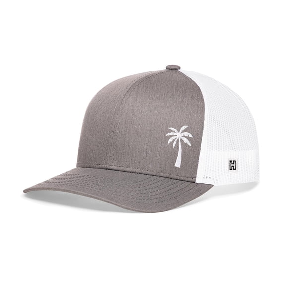 HAKA Palm Tree Gray & Black Trucker Hat – Tree Mesh Snapback Cap for Men, Women & Golf, Outdoors Baseball Dad Hat