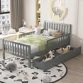 thumbnail image 1 of Grey Wood Platform Bed with Guardrails & Storage Drawers - Twin Size, 1 of 8