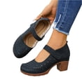 thumbnail image 2 of Domuza Womens Perforated Mary Jane Block Heel Shoes, Adjustable Hook-and-Loop Strap Closed Toe Breathable Casual Comfortable Walking Footwear Black 10（EU-43）, 2 of 6