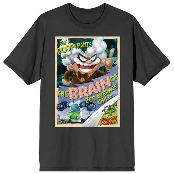 Captain Underpants Prof. Poopypants Poster Art Crew Neck Short Sleeve Charcoal Men's T-shirt-Medium