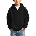 thumbnail image 3 of ZVAVZ Kids Quarter Zip Hoodie Waffle Knit Hooded Sweatshirt Long Sleeve Textured Pullover Hoodies Fashion Casual Back to School Hoody Black 9-10 Years, 3 of 10