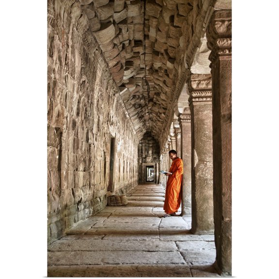 Great BIG Canvas | "Monk reading in Angkor Wat, Cambodia" Art Print - 24x36
