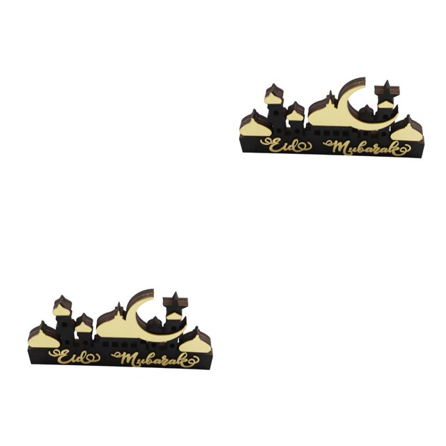 Ounissouiy Decoraciones Artesanías Eid Mubarak Ramadán Espejo Placa de Decoración festiva del hogar Suministros para fiestas Adorno de escritorio dorado 2piezas Ounissouiy CBP226631