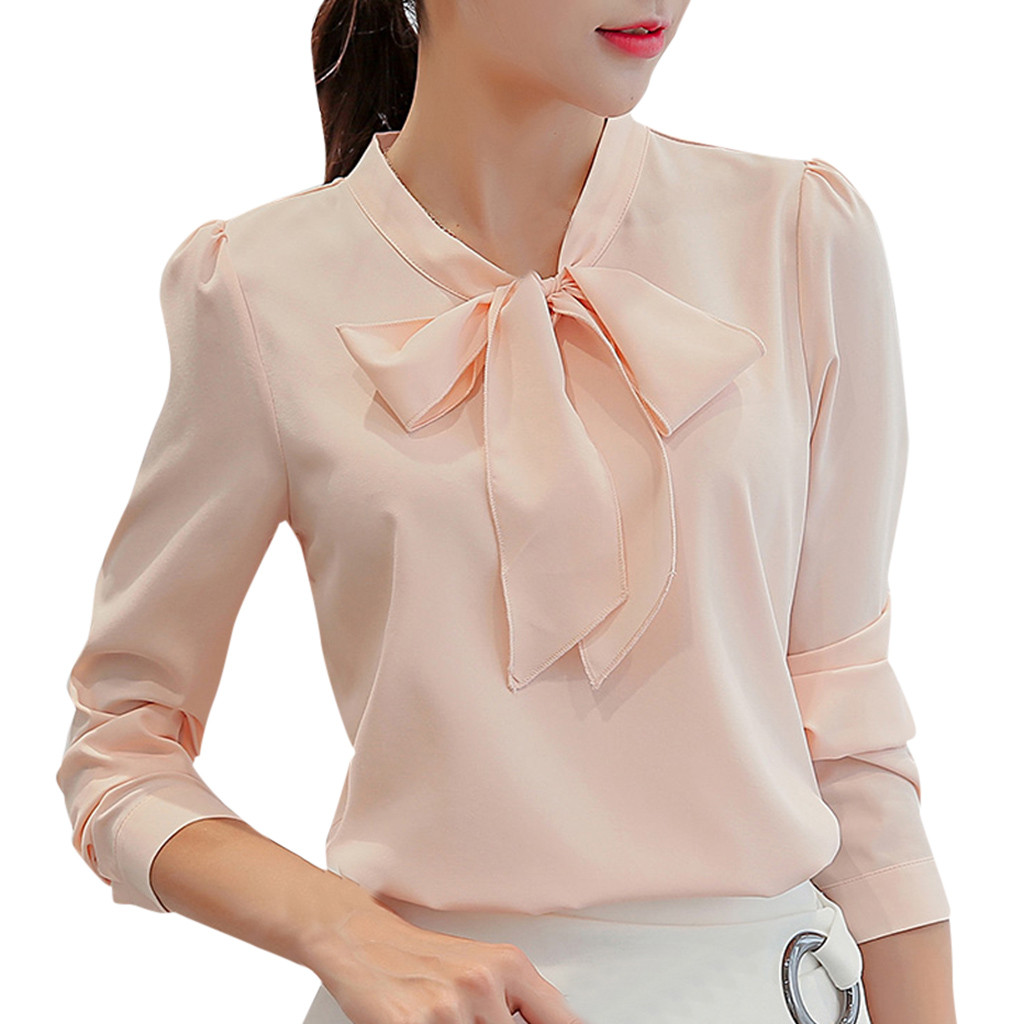 Women Work Office Long Sleeve Bow Tie 