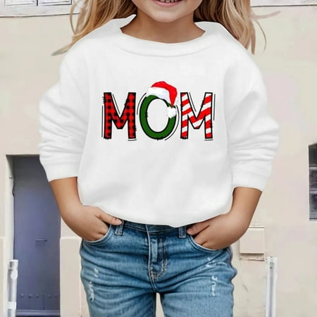 Christmas Print Girls Crewneck Sweatshirt Long Sleeve Casual Pullover Top Soft Fashion Holiday Apparel For Teen Youth 8-9 Years