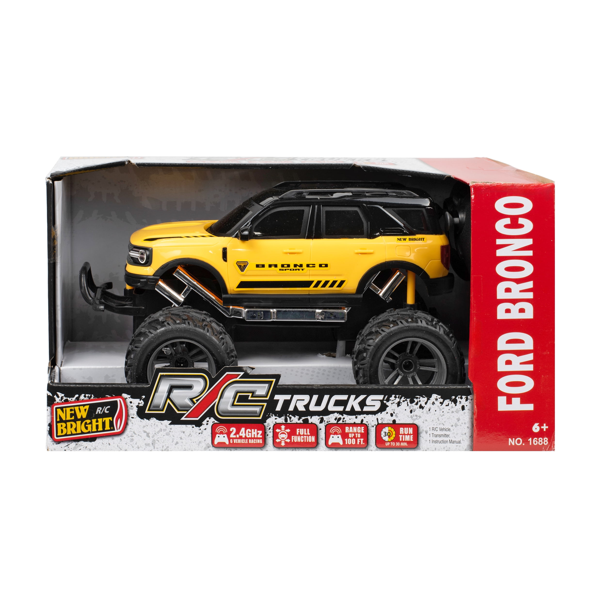 New Bright R/C Trucks Ford Bronco, Full Function, Up to 100' Range, Up to 30 Min Run Time, Yellow, Ages 6+