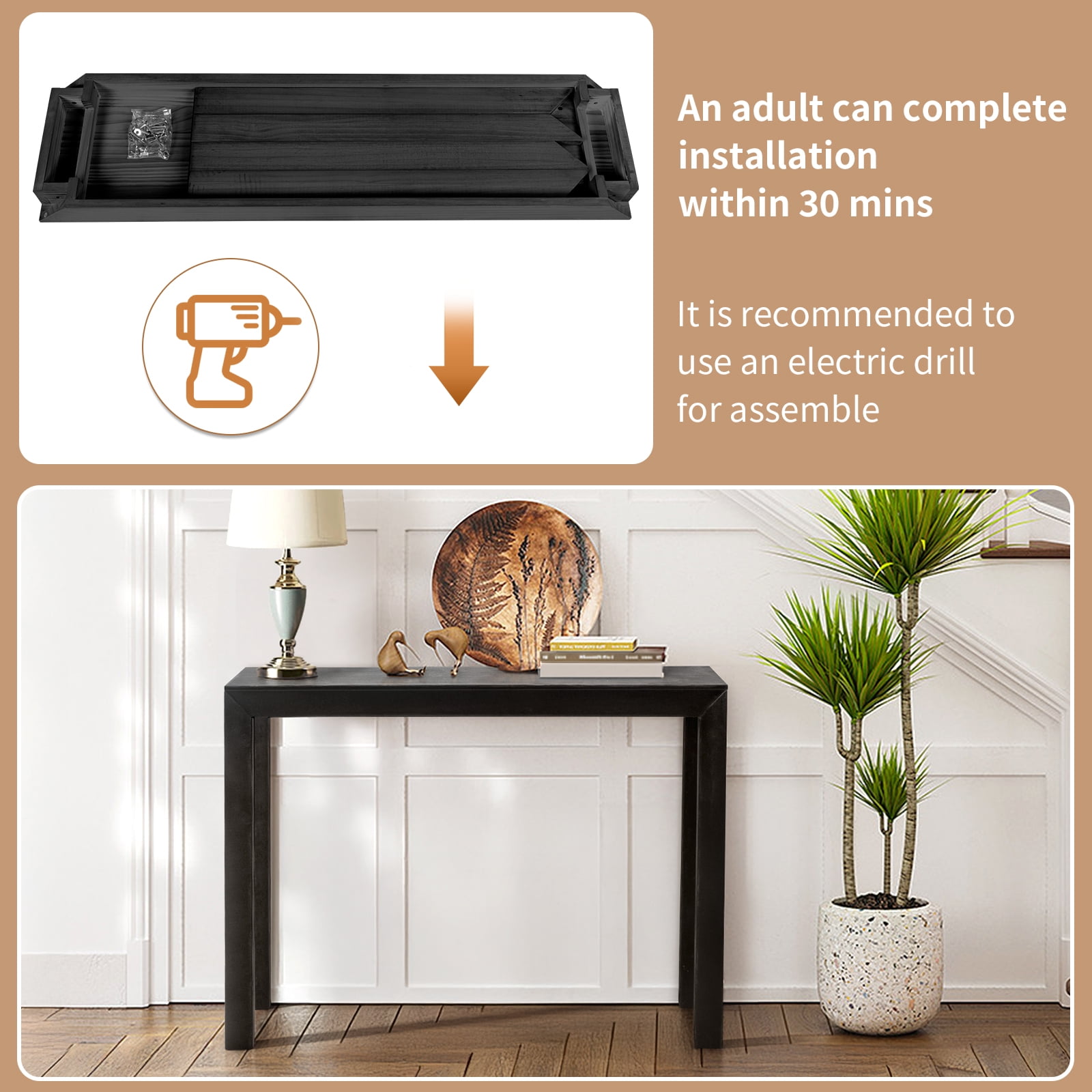 Zimtown Modern Console Table for Entryway, 46" Long Simplistic Sofa Table Narrow Hallway Foyer Table for Living Room, Black