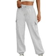 thumbnail image 2 of CLOISE Sweatpants Women Cargo Baggy Joggers Cargo Pants Comfort Petite Tall Elastic Bottom Pants Gray Running Elastic Waist Drawstring Solid Sweatpants with Pockets Trendy Fall Long Pants M, 2 of 9