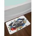 thumbnail image 2 of Pug Bath Mat, Black and White Head of a Pug on Floral Arrangement with Beautiful Flowers Daisies, Non-Slip Plush Mat Bathroom Kitchen Laundry Room Decor, 29.5 X 17.5 Inches, Red Blue Black, Ambesonne, 2 of 2