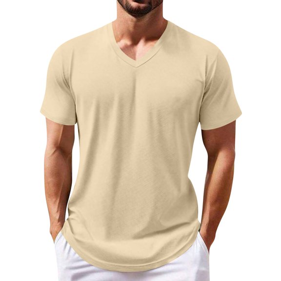 ADSSDQ Mens Quick Dry V Neck T-Shirts Workout Soft Short Sleeve Moisture Wicking Running Athletic Gym Casual Tee Tops Beige M