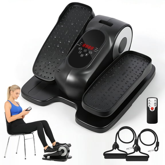 Vowella Under Desk Elliptical Machine, Quiet Portable Seated Leg Exerciser, 12-Speed with LCD Display & Remote, Compact Pedal Machine for Seniors & Office, Black