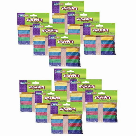 Jumbo Craft Sticks, Bright Hues Assorted, 6" x .75", 100 Per Pack, 12 Packs