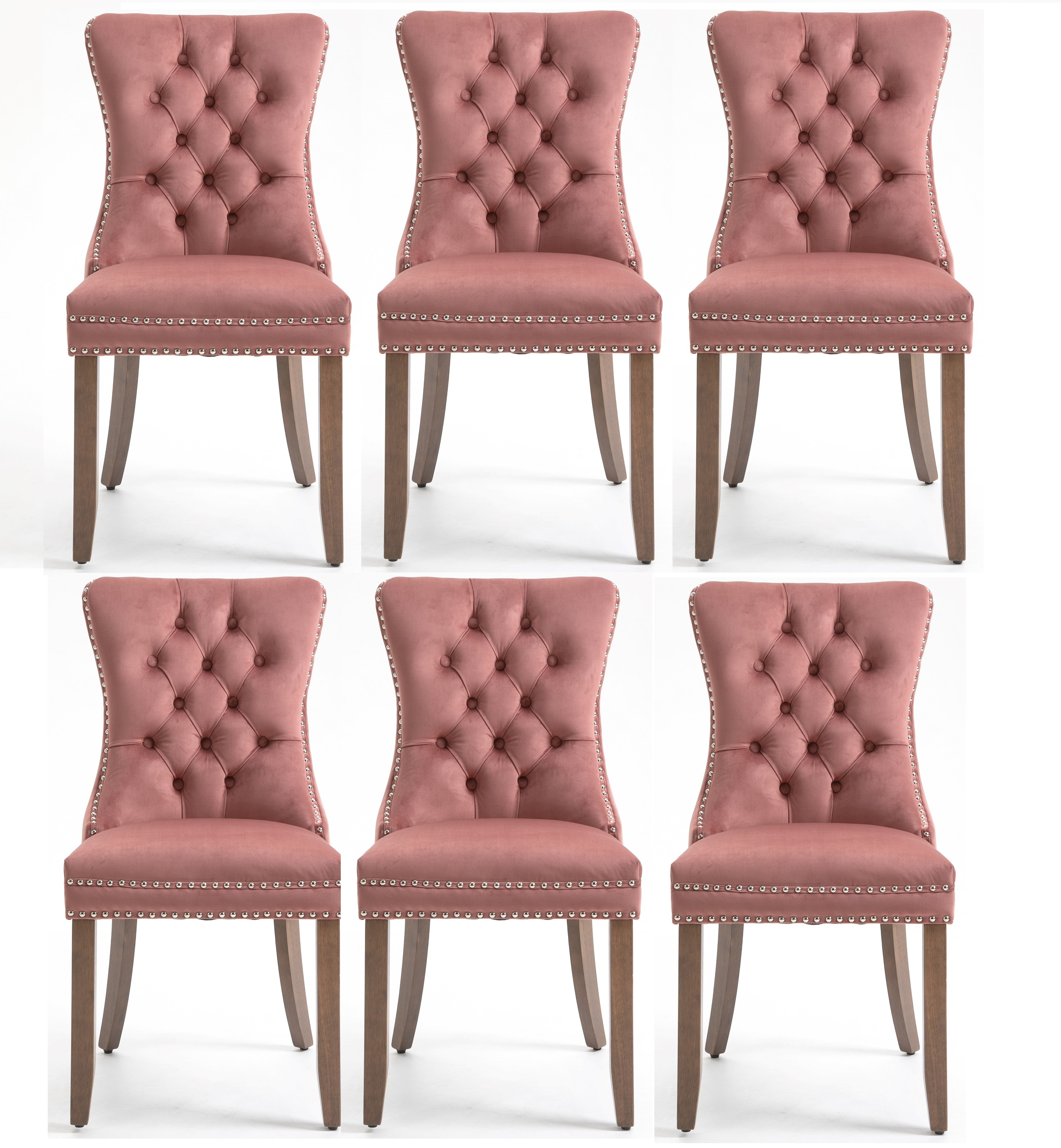 Set of 6 Dining Chairs Leisure Padded Chair, Tufted Solid Wood Velvet