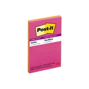 Post-it Super Sticky Notes, Lined, 4 in x 6 in, Assorted Brights, 3 Pads