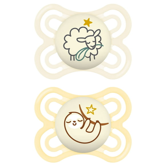 MAM Perfect Night Pacifiers, Glow in the Dark Pacifiers (2 pack) MAM Pacifiers 0-6 Months, Best Pacifier for Breastfed Babies, Unisex Baby Pacifier
