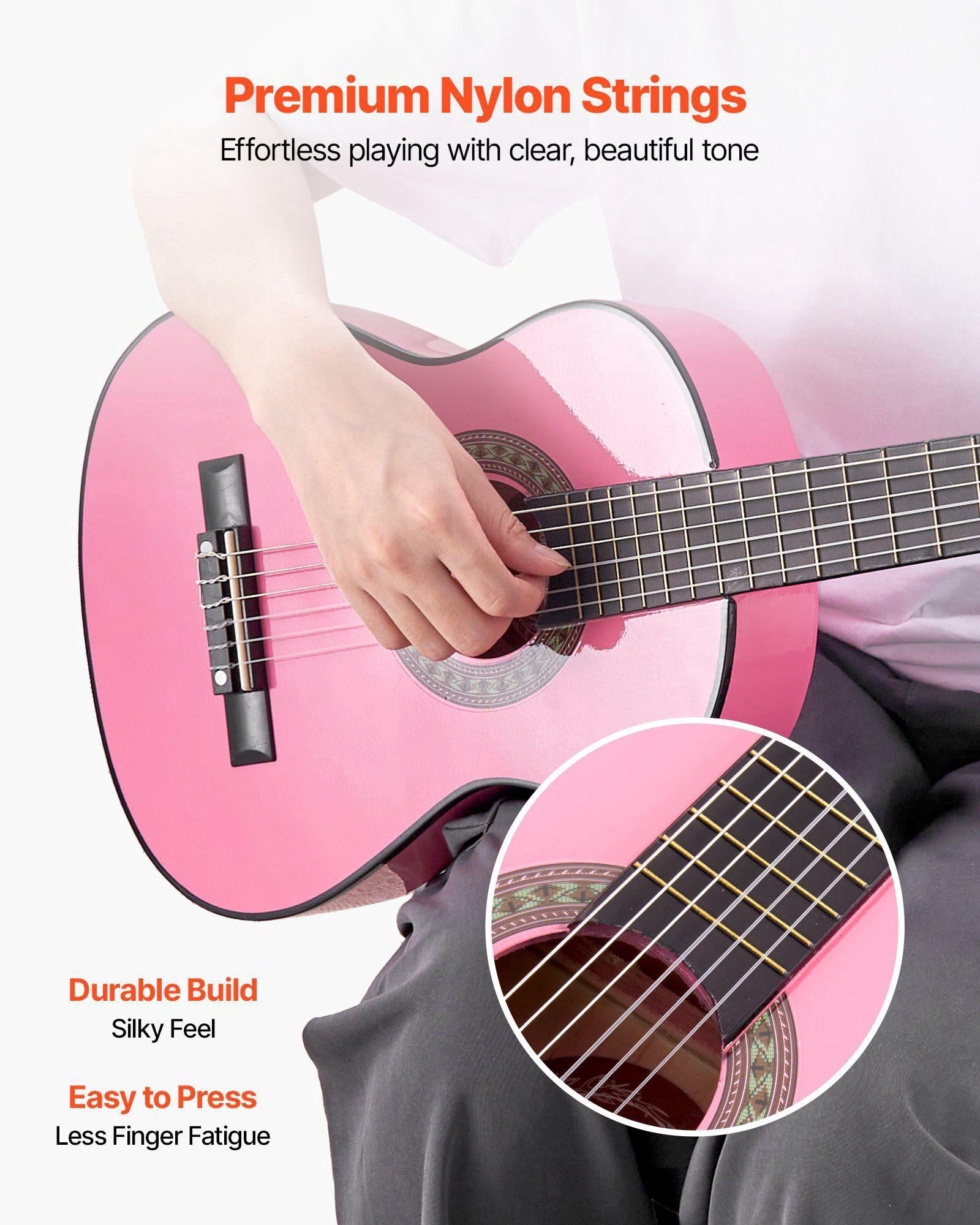 30 Inch Pink Basswood Classical Guitar Starter Kit for Beginners with Nylon Strings Gig Bag Strap Tuner Extra Strings Picks Capo for Kids Girls Boys Students
