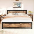 thumbnail image 3 of Towallmark King Size Bed Frame with Wooden Headboard, King Bed Platform Metal Bedframe Easy to Assemble, Industrial 14 inch Noise Free, Rustic Brown, 3 of 7