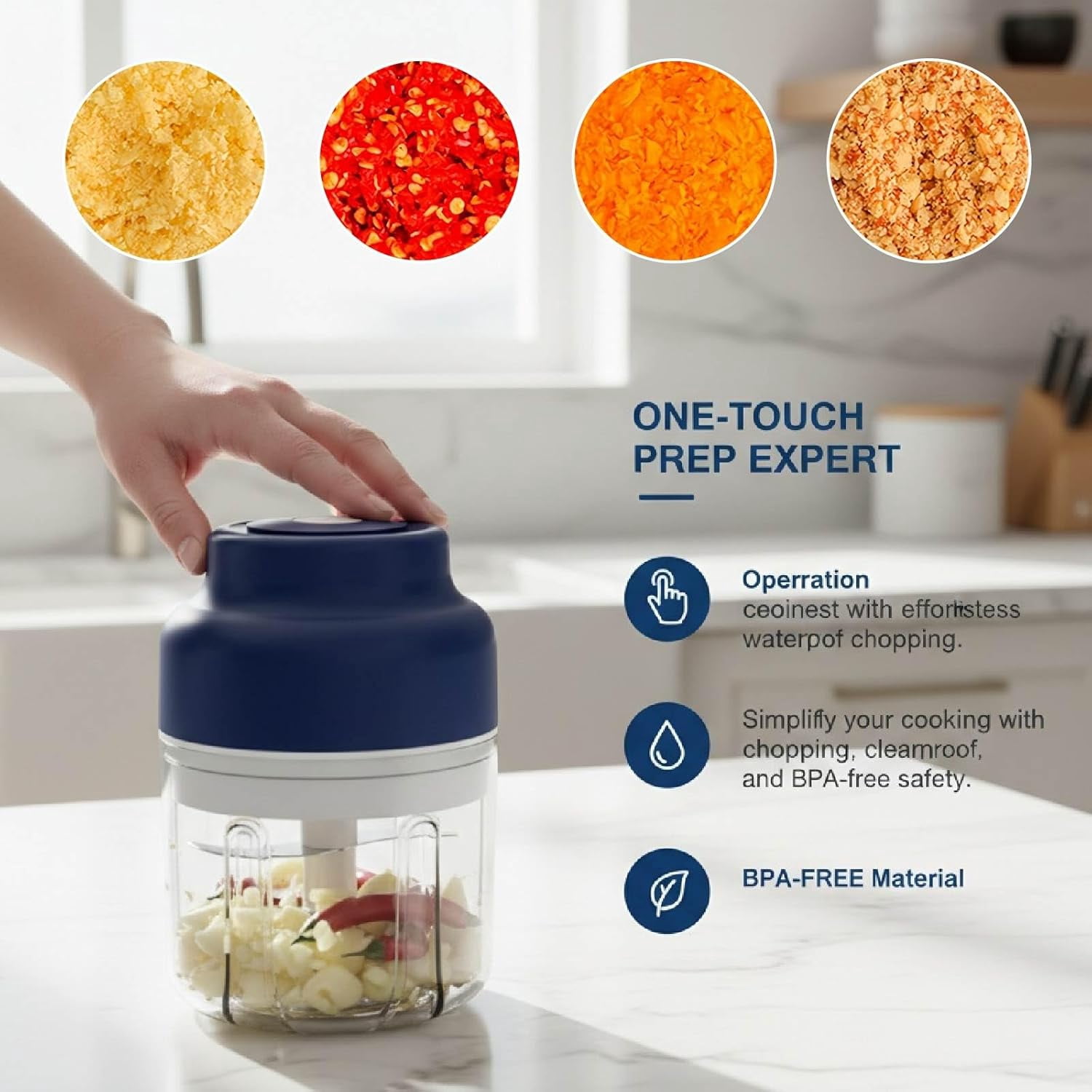 Household Electric Garlic Crusher, Cordless Mini Electric Garlic Chopper, Rechargeable Food Processor, Vegetable Chopper Blender, Chops in Seconds, No More Garlic Hands for Easy Food Prep