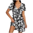thumbnail image 2 of Nmnitkp Dresses for Women Casual Summer T-Shirt Dress, V-Neck Short Sleeve Empire Waist Loose Fit Flowy Mini Dress with Pockets, Solid Color for Everyday & Vacation Wear Black,S, 2 of 7