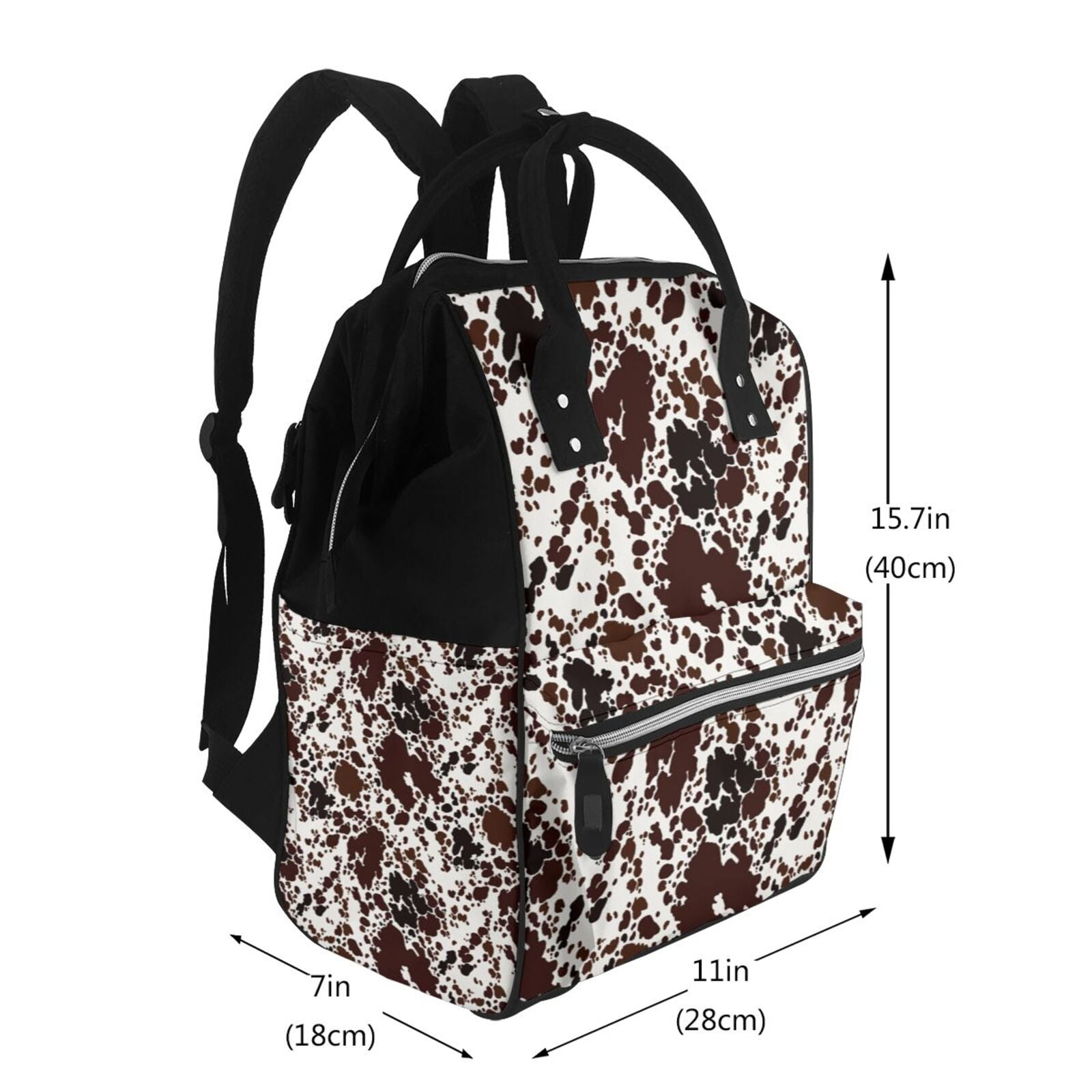 Ratiio Cow Skin Mummy Backpack - Waterproof Twill Canvas, Large Capacity Diaper Bag with Multiple Pockets and Adjustable Straps