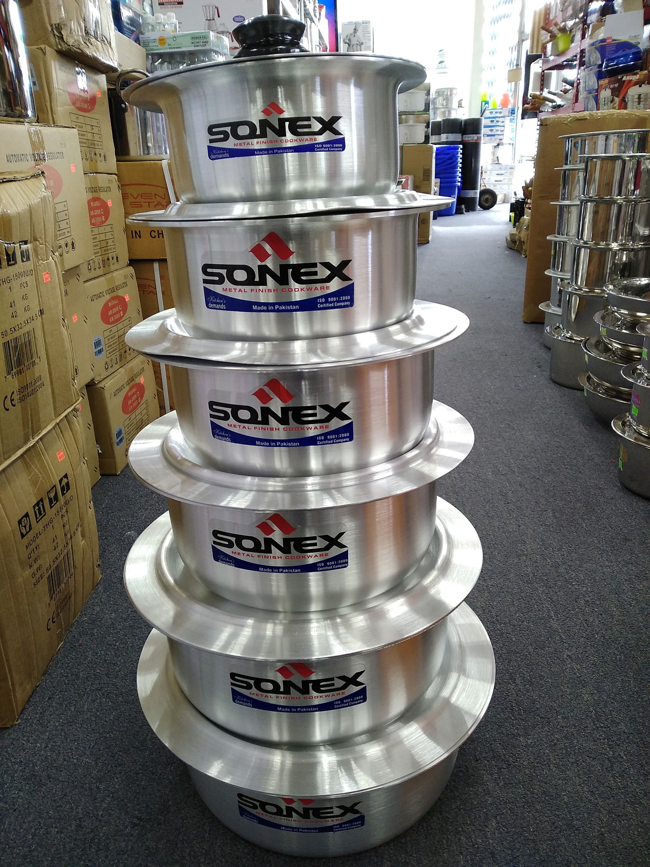 Sonex-Brand Aluminum Cooking Pots Set with Lids, Sizes 7, 8, 9