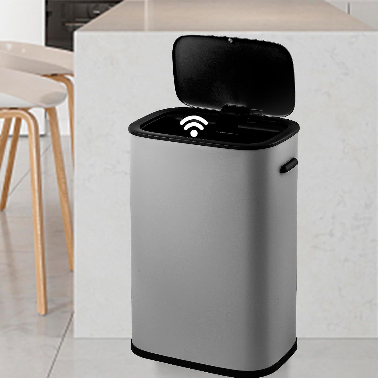 Motion Sensor Trash Can, 14.5 Gal / 55 L Automatic Garbage Can with Soft-Close Lid and Handle, Touchless Rectangle Waste Basket for Kitchen, Bathroom, Bedroom