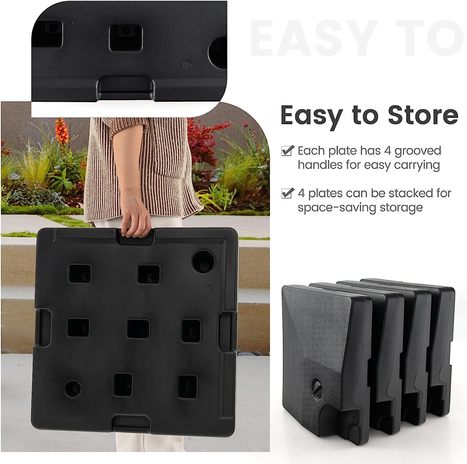 GetRich 284 lbs Fillable Offset Patio Umbrella Base, 4PCS Umbrella Stand Water Sand Weight for Cantilever Umbrella, 4 Connecting Pins, Easy-Filling Spouts, Outdoor Market Umbrella Holder for Garden