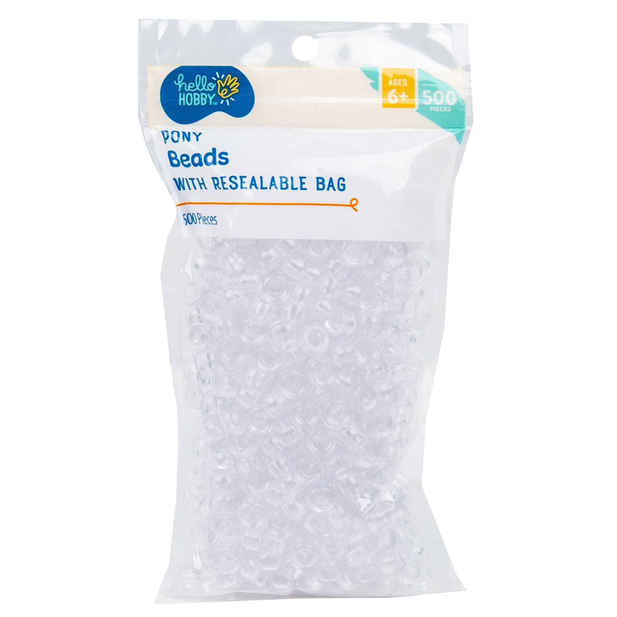 Hello Hobby Pony Beads, Clear, 500-Pack
