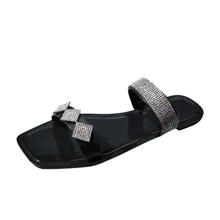 

Summer Saving Clearance! Kukoosong Flat Sandals for Women Summer Strap Rhinestone Flat Bottom Sandals Womens Comfortable Casual Slippers Women s Sandals Black 39