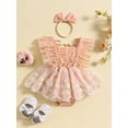 thumbnail image 2 of Bslissey Baby Girls Lace Romper Dress Fly Sleeve Flower Embroidery Skirt Hem Jumpsuit Infant Cute A-line Bodysuit Dress with Headband 0-24M Summer Princess Clothes, 2 of 9