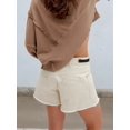 thumbnail image 6 of Women's Denim Drawstring Pockets High Rise Knee Length Pants Jorts Shorts for Casual Summer White L, 6 of 8