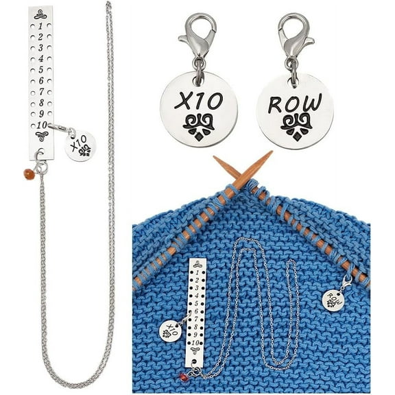 DIY Knitting Row Counter Pendant 304 Stainless Steel Row Counter Chains 2 Pcs Flat Round Stitch Markers DIY Knitting Tool Sets for Sewing Knitting Crochet Tracking Project Progress