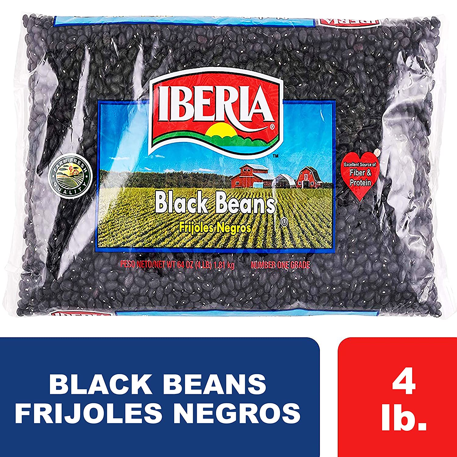 Iberia Black Beans, Dry Beans 4 lbs, Bulk Dry Black Beans Bag, Fiber