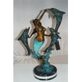 thumbnail image 3 of Nifao Mermaid with 3 dolphins Bronze Statue – Home Decor Sculpture, 16"L x 10"W x 25"H, 3 of 11
