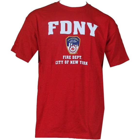 FDNY Short Sleeve White Fire Dept Logo and Shield T-Shirt Red Medium
