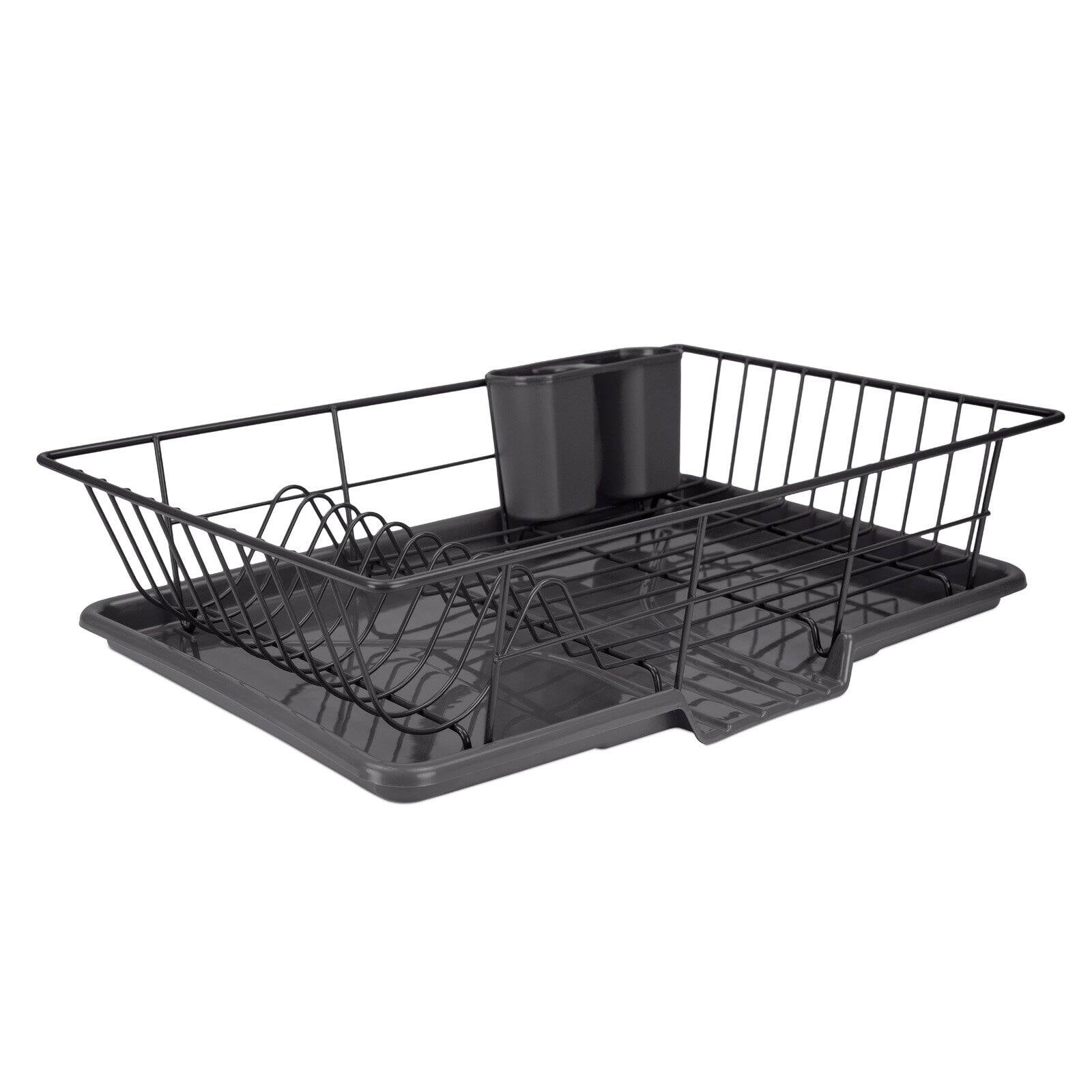 Home Intuition 3-Piece Dish Drying Rack Drainer Set 17 x 13.75 x 5 Black