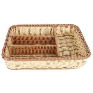 OFFSCH Separate Storage for Kitchen Utensils Wicker Serving Basket Divided  Storage Basket Bathroom Storage Bins Basket with Dividers Rattan Tray Paper