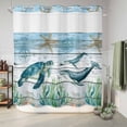 thumbnail image 6 of No Hook Shower Curtain with Built-in Rings - Marine Life Washable Waterproof Fabric Bathroom Curtains for Hotel,Rentals, 72 X 78 Inch Long , Turtle Octopus Whale Compass Starfish, 6 of 9