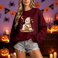 thumbnail image 4 of Enyan Halloween Shirt Women Spooky Season Long Sleeve Ghost Graphic Shirt Fall Pumpkin Tops Halloween Tshirt Women Wine,XXL, 4 of 6