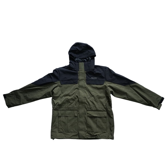 Peramblre Men's Waterproof Jacket Coat with Hood Outdoor Lightweight Hiking Jacket Green Black