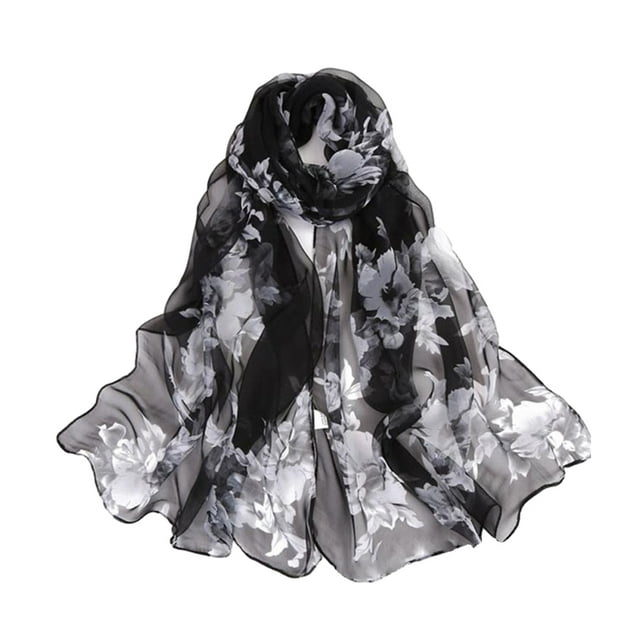 Qarigey Manténgase a la moda y con estilo con una bufanda de playa de lujo para mujer Bufanda de seda de lujo para mujer Accesorios de disfraces blanco negro