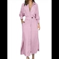 thumbnail image 1 of Vestido Maxi Informal de Otoño para Mujer, con Solapa, Abertura, Antiarrugas, y Bolsillos para Vacaciones Rosa XL, 1 of 5