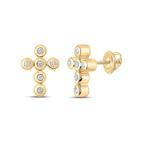 Macey Worldwide Jewelry 10k Yellow Gold Diamond Cross Earrings 1/10 Ctw