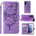 thumbnail image 1 of SaniMore Case for Samsung Galaxy S23 (6.1" 2023), PU Leather Luxury Embossed Butterfly Glitter Diamond [Wrist Strap & Card Slots & Flip Kickstand] Full-body Shockproof Wallet Cover For S23,Lightpurple, 1 of 3