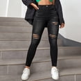 thumbnail image 2 of adviicd Jeans for Women Trendy Stretch Women's Essentials Ripped Mid Rise Destroyed Skinny Jeans Black,S, 2 of 5